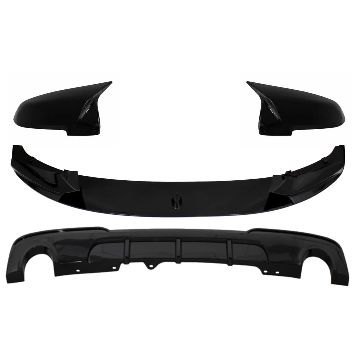 Front Bumper Spoiler Lip with Mirror Covers and Double Outlet Single Exhaust Diffuser suitable for BMW 5 Series F10 F11 Sedan Touring (2015-2017) M-Performance Design