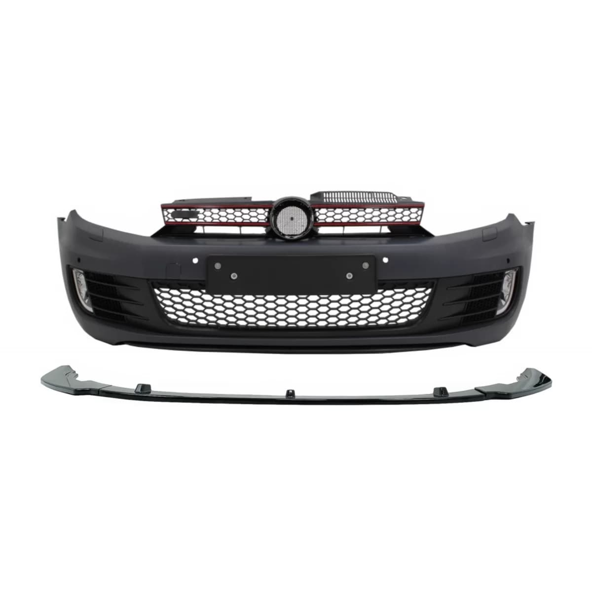 Front Bumper with Lip Extension Spoiler Piano Black suitable for VW Golf VI 6 (2008-2013) GTI Look