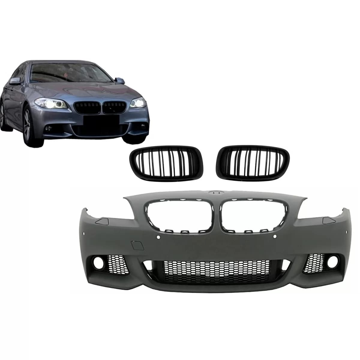 Front Bumper with Central Grilles Kidney suitable for BMW 5 Series F10 F11 Non LCI (07.2010-2013) Sedan Touring M-Technik Design