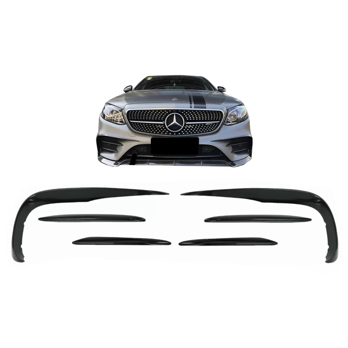 Front Bumper Splitters Fins Aero suitable for Mercedes E-Class W213 S213 C238 A238 Sport Line E53 (2016-2020) Piano Black