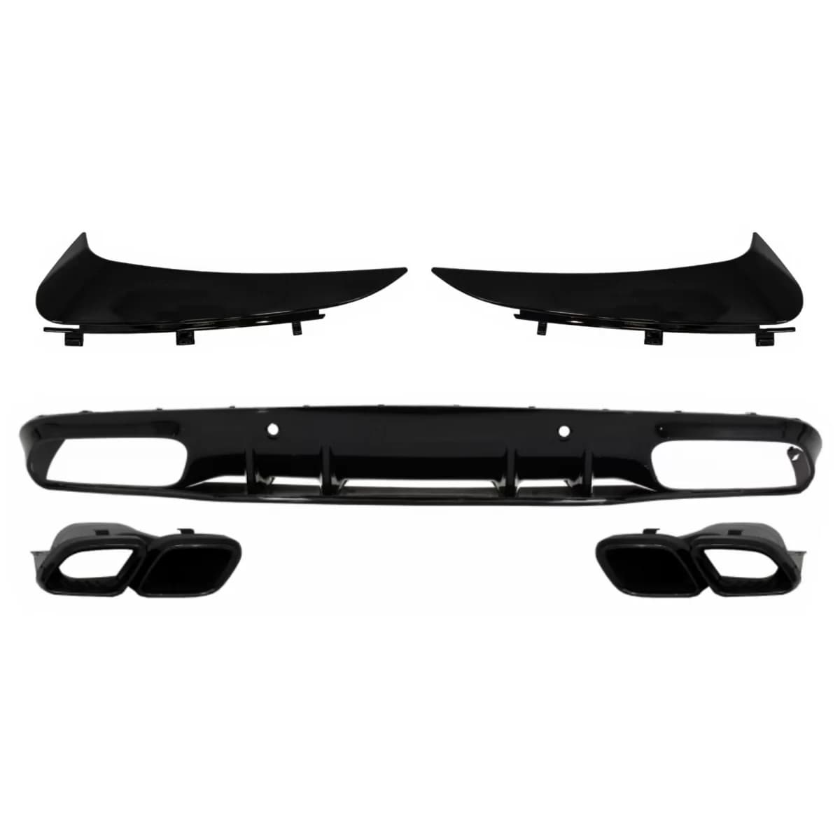 Bumper Valance Diffuser with Rear Bumper Flaps suitable for Mercedes C-Class C205 A205 Coupe Cabriolet (2014-2019) Facelift C63S Design All Black