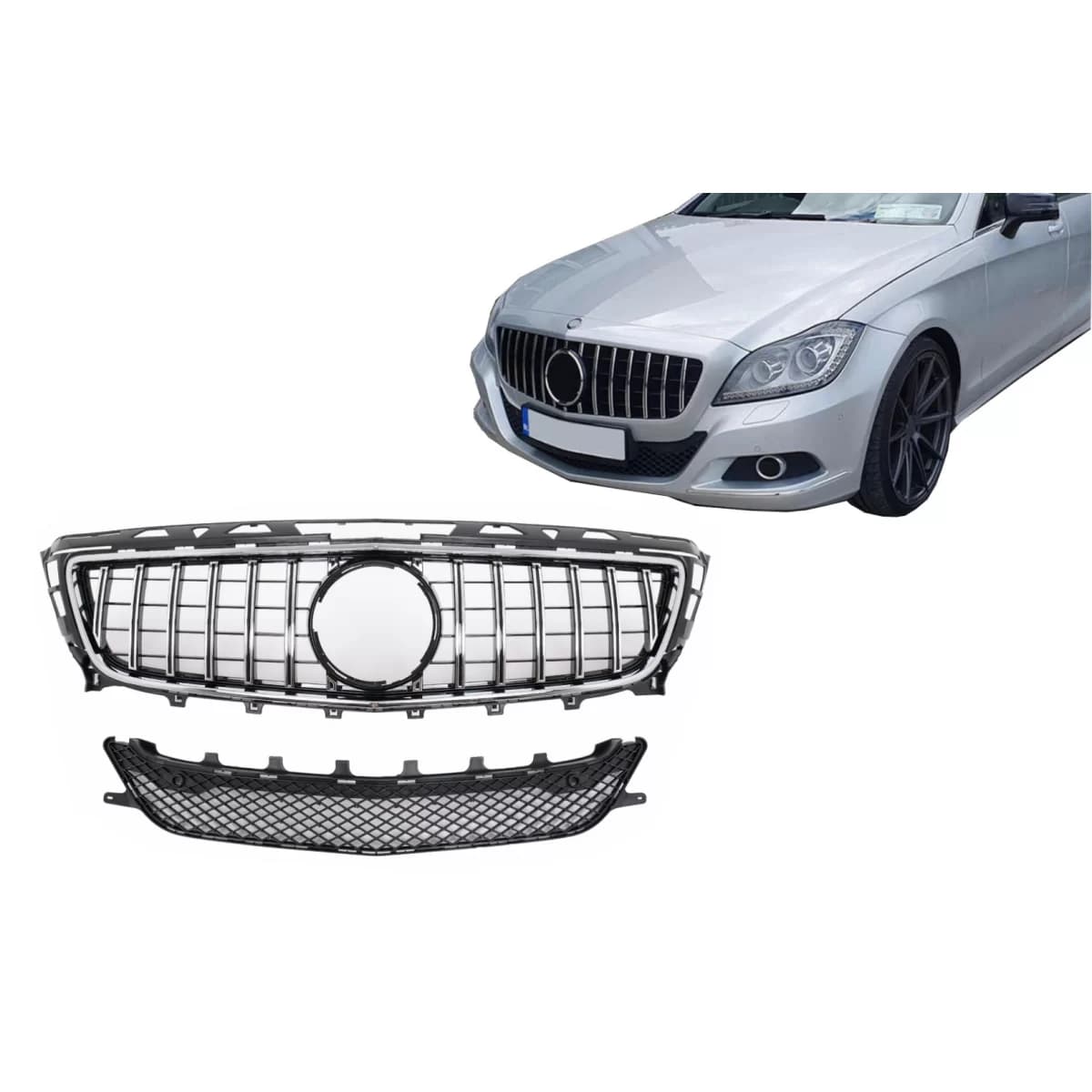 Front Grille suitable for Mercedes CLS W218 C218 (2011-2014) X218 Shooting Brake (2012-2014) GT-R Panamericana Design Chrom