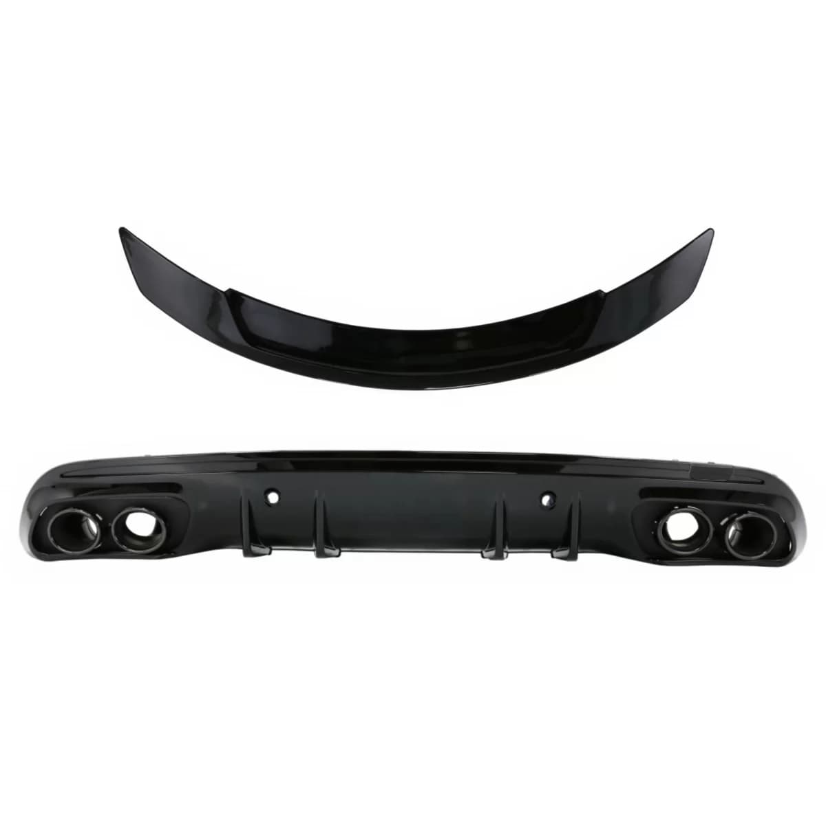 Rear Bumper Diffuser with Exhaust Muffler Tips suitable for Mercedes C-Class W205 (2014-2020) and Trunk Spoiler Piano Black