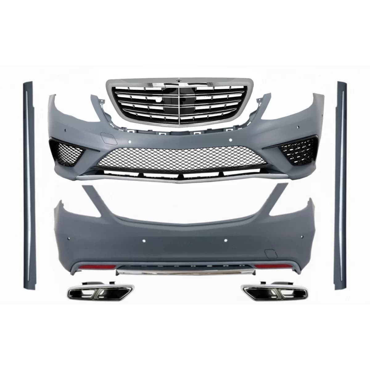 Body Kit with Exhaust Muffler Tips Chrome and Front Grille suitable for Mercedes S-Class W222 (2013-06.2017) S63 Design