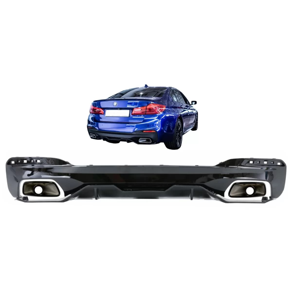 Rear Bumper Diffuser With Exhaust Tips suitable for BMW 5 Series G30 G31 Limousine Touring (2017-up) 540 M Performance Look Piano Black