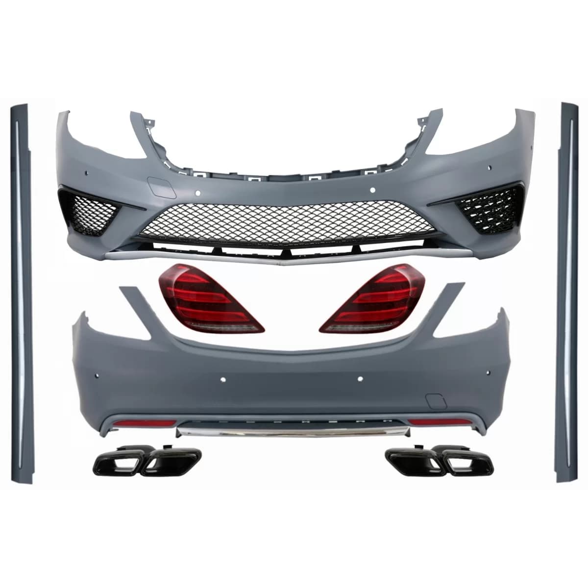 Body Kit with Full LED Taillights and Exhaust Muffler Tips Black suitable for Mercedes S-Class W222 (2013-06.2017) S63 Design