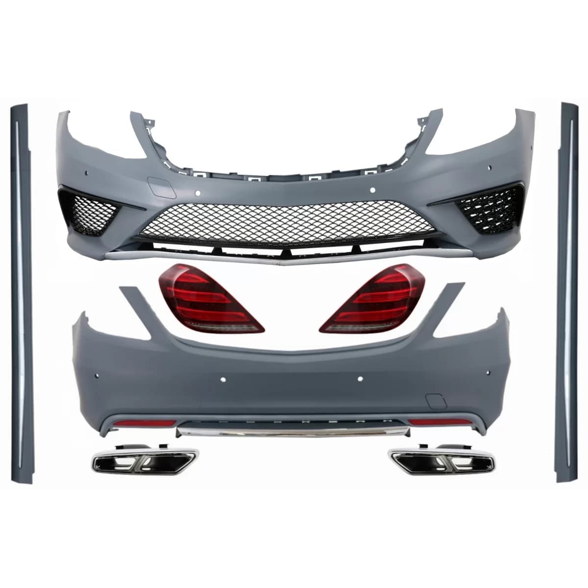 Body Kit with Full LED Taillights and Exhaust Muffler Tips Chrome suitable for Mercedes S-Class W222 (2013-06.2017) S63 Design