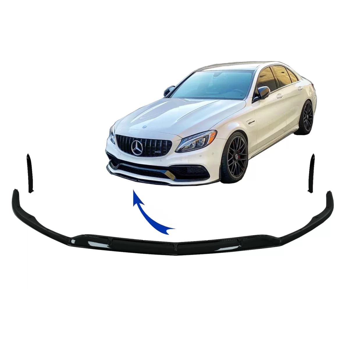 Front Bumper Lip suitable for Mercedes C-Class C63 C63S W205 S205 (2014-2018) Limousine T-Model Edition 1 Design Black