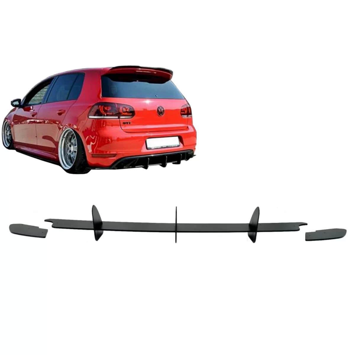 Rear Bumper Extension for Diffuser and Rear Side Splitters suitable for VW Golf VI 6 GTI (2008-2013) Black
