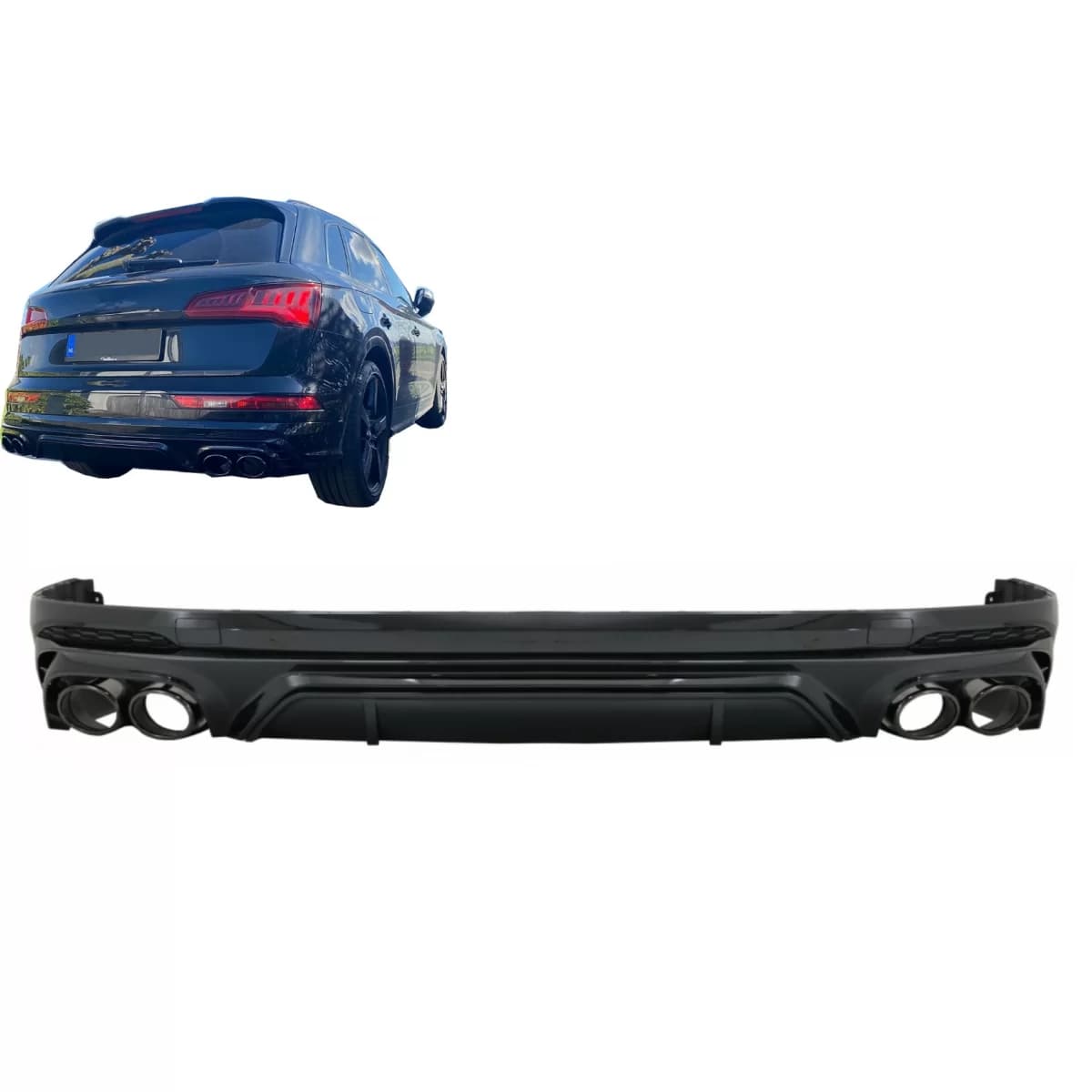 Rear Bumper Spoiler Valance Diffuser Double Outlet suitable for Audi Q5 SUV FY S-Line (2018-2020) Black Tips