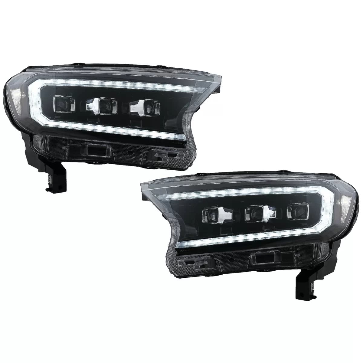 Headlights LED Light Bar Dynamic Start-up Display suitable for Ford Ranger Raptor (2015-2020) LHD Full Black Housing with Sequential Dynamic Turning Lights Matrix Projector
