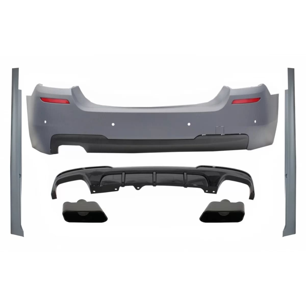 Rear Bumper & Side Skirts with Diffuser and Exhaust Muffler Tips Black suitable for BMW 5 Series F10 (2011-2017) M-Performance Design