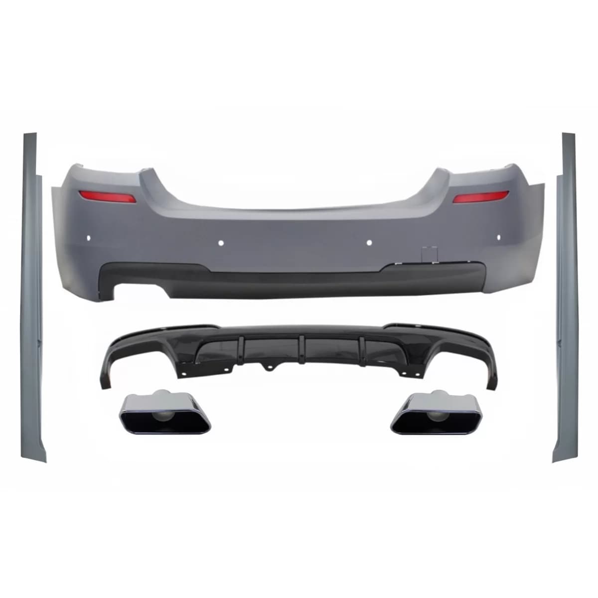 Rear Bumper & Side Skirts with Diffuser and Exhaust Muffler Tips Chrome suitable for BMW 5 Series F10 (2011-2017) M-Performance Design