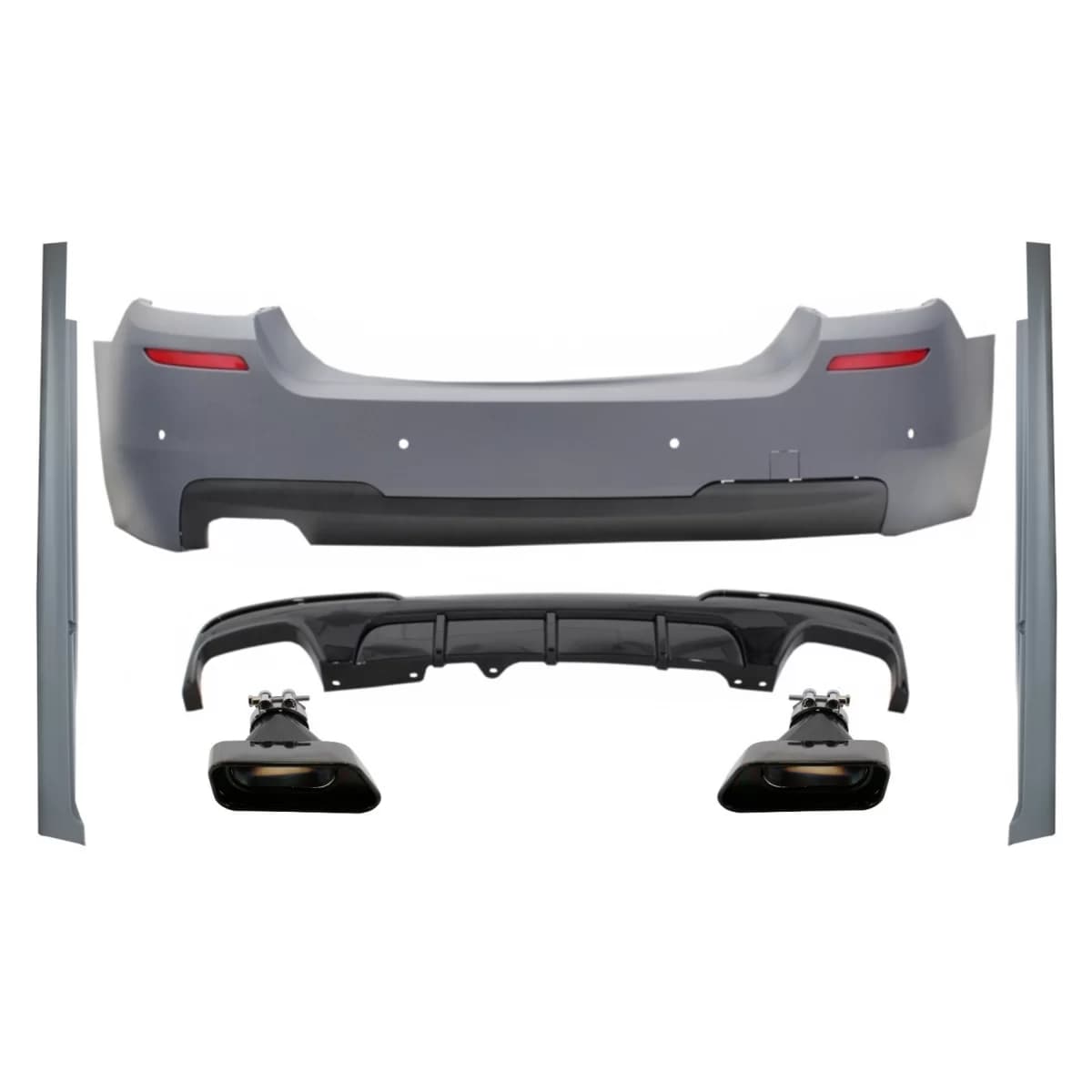 Rear Bumper & Side Skirts with Diffuser and Exhaust Tips Black suitable for BMW 5 Series F10 (2011-2017) M-Performance Design
