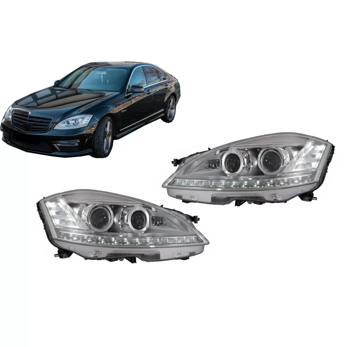 LED Headlights suitable for Mercedes S-Class W221 (2005-2009) Facelift Look with Sequential Dynamic Turning Lights