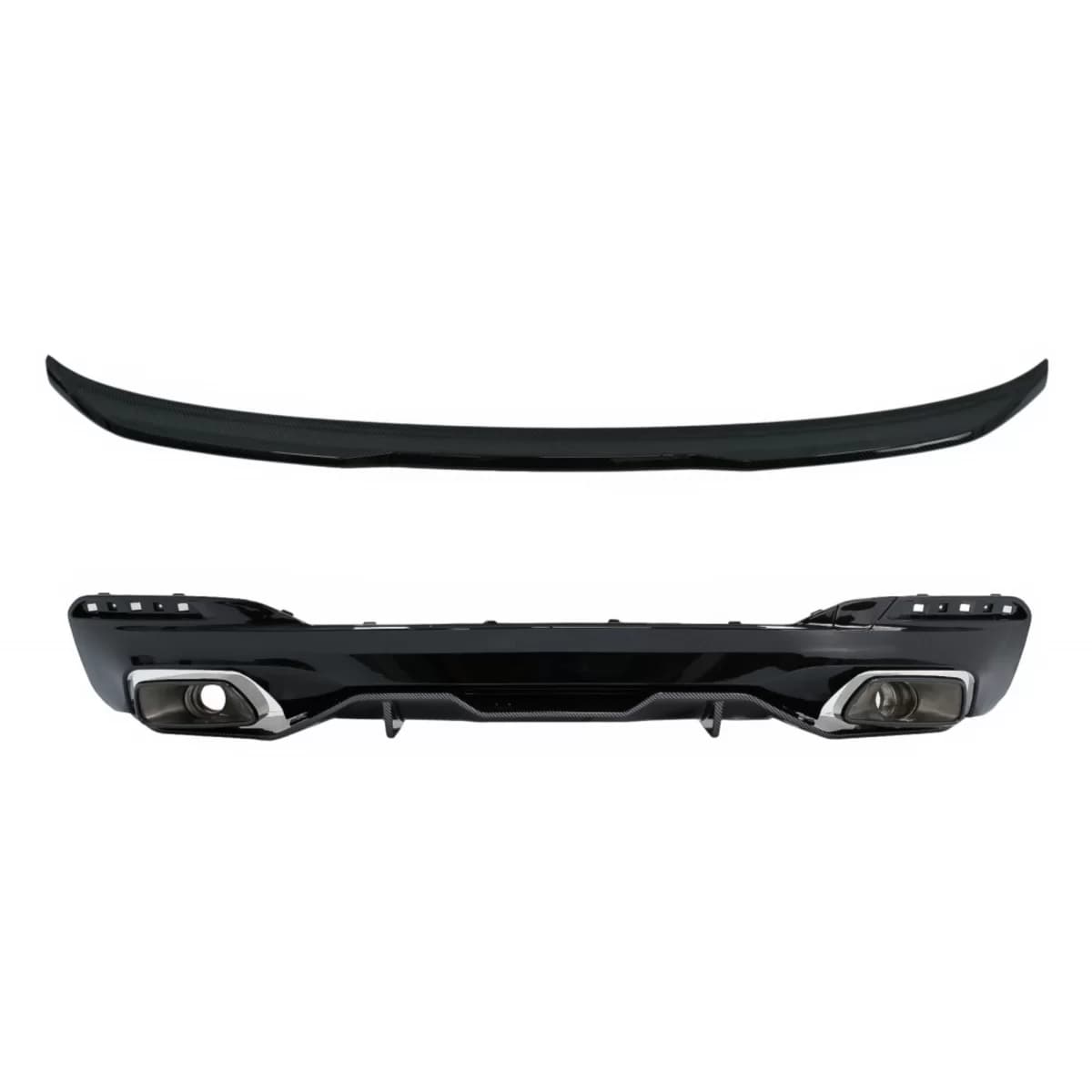 Diffuser with Exhaust Tips and Trunk Boot Spoiler suitable for BMW 5 Series G30 (2016-2019) 540 M Performance Design Carbon Look