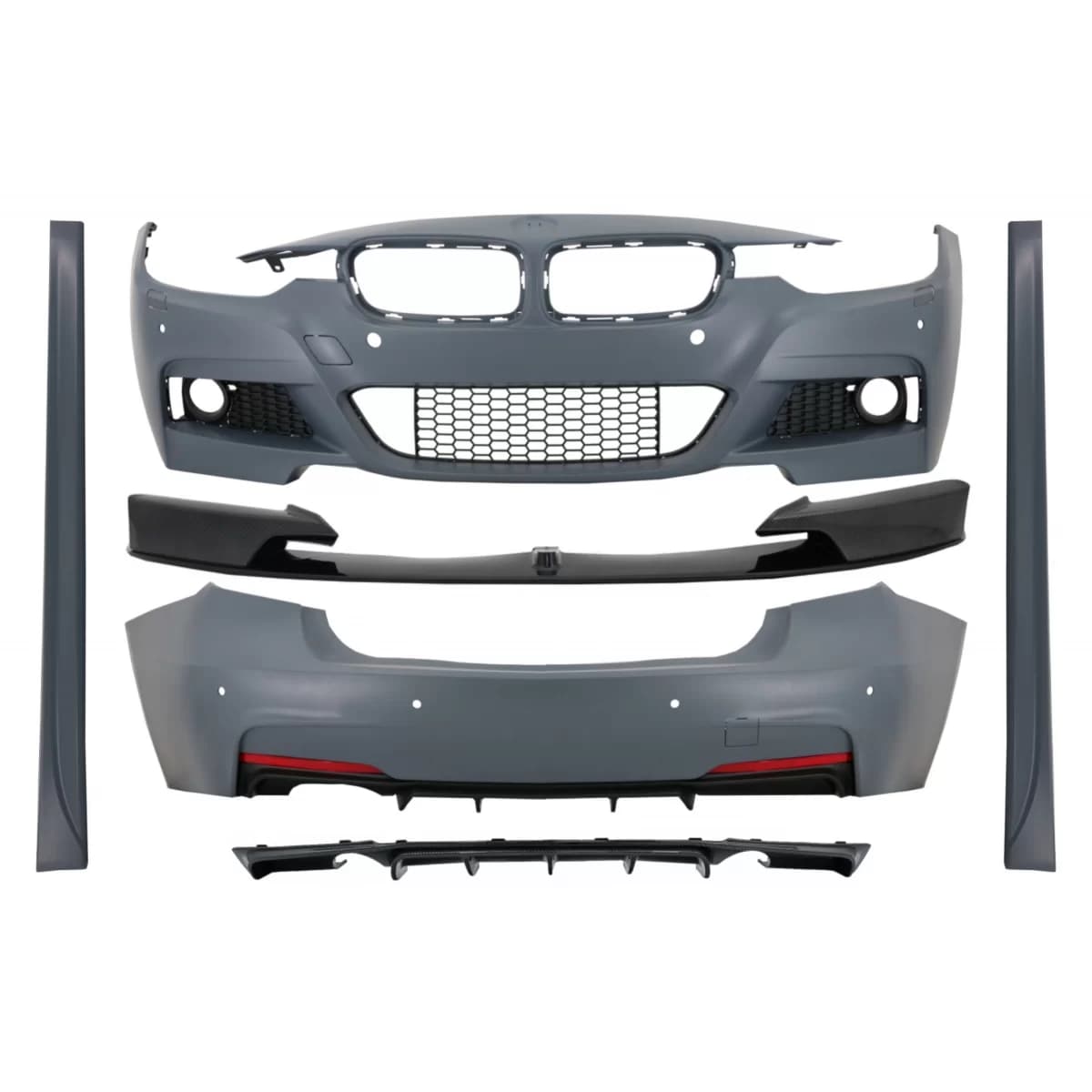 Complete Body Kit with Front Spoiler Splitter and Diffuser Double Outlet Single Exhaust suitable for BMW 3 Series F30 (2011-2019) M-Performance Design Carbon