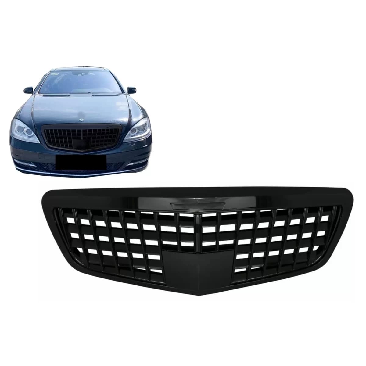 Front Grille suitable for Mercedes S-Class W221 Facelift (2010-2013) Vertical Design Piano Black