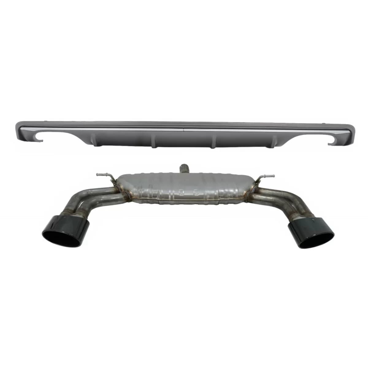 Rear Bumper Valance Diffuser with Exhaust System Piano Black suitable for Audi A3 8V Sedan (2012-2015) S3 Design only for Standard bumper