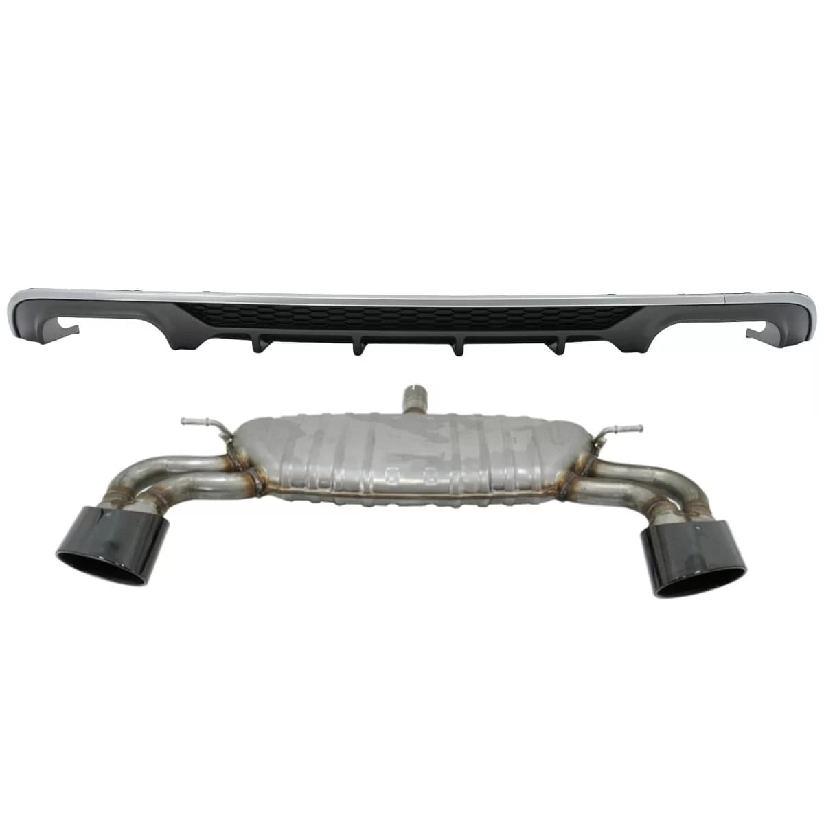 Rear Bumper Valance Diffuser with Exhaust System suitable for Audi A3 8V Facelift Sedan Convertible (2016-2019) Standard Bumper (SE) S3 Design