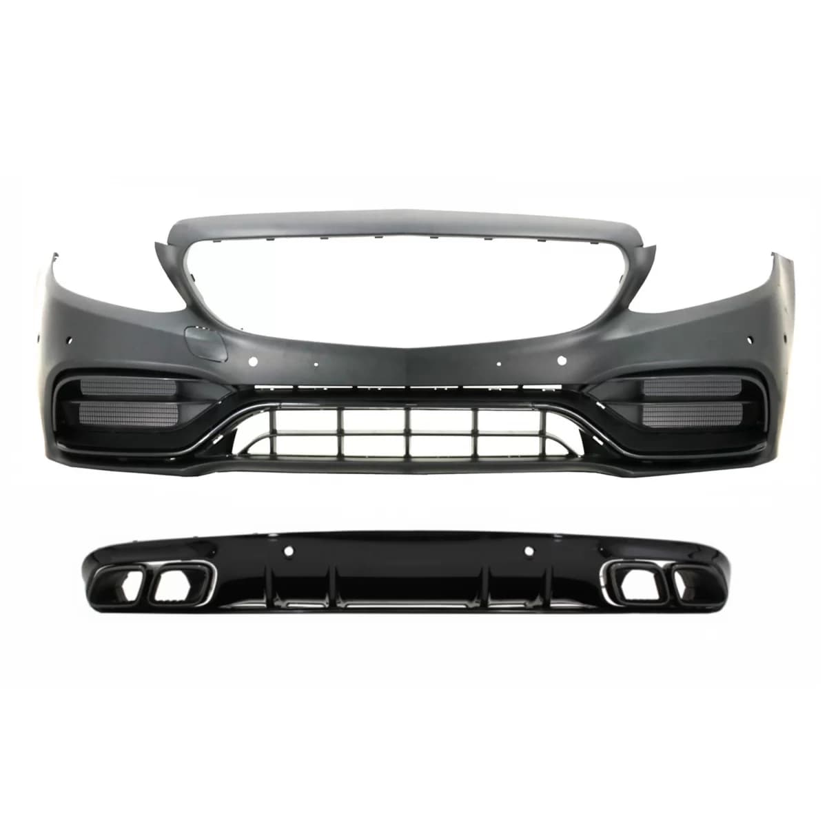 Front Bumper with Rear Diffuser suitable for Mercedes C-Class A205 Cabriolet C205 Coupe (2014-2019) C63 Design Black