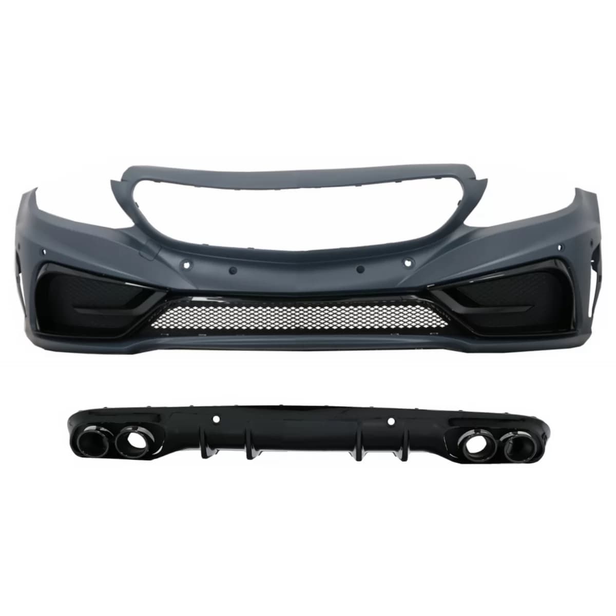 Front Bumper with Diffuser Double Outlet and Exhaust Tips suitable for Mercedes C-Class A205 Cabriolet C205 Coupe (2014-2019)