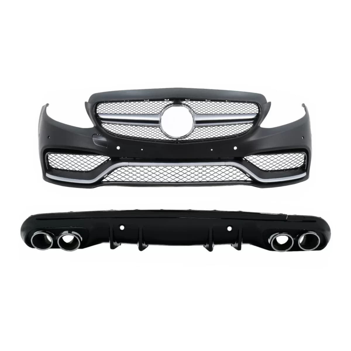 Front Bumper with Diffuser and Exhaust Muffler Tips suitable for Mercedes C-Class W205 Sedan S205 Estate (2014-2020) C63 Design