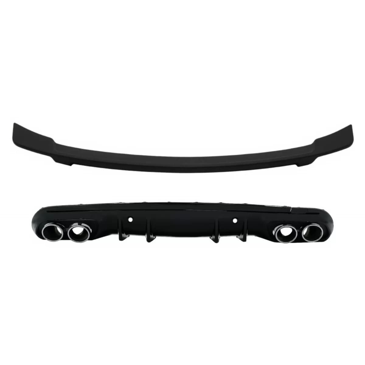 Rear Bumper Diffuser with Exhaust Muffler Tips and Trunk Spoiler Matte Black suitable for Mercedes C-Class W205 S205 AMG Sport Line (2014-2020) C43 Design