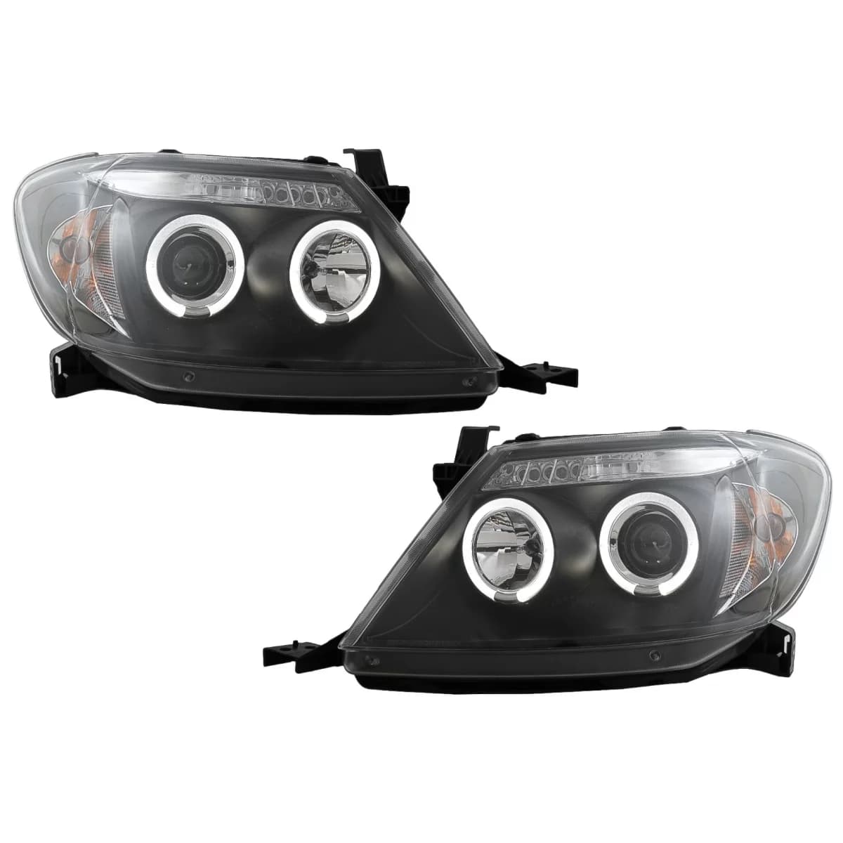 Angel Eyes Headlights Dual Halo Rims suitable for Toyota Hilux (2005-2011) Black