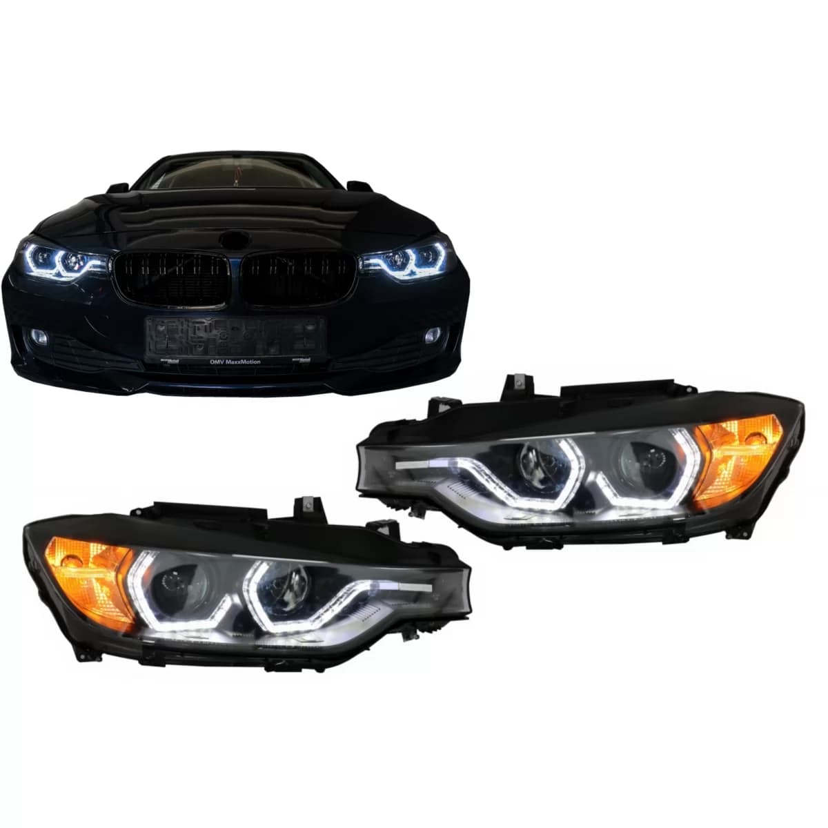 Angel Eyes Headlights LED DRL suitable for BMW 3 Series F30 F31 Sedan Touring (10.2011-05.2015) Black