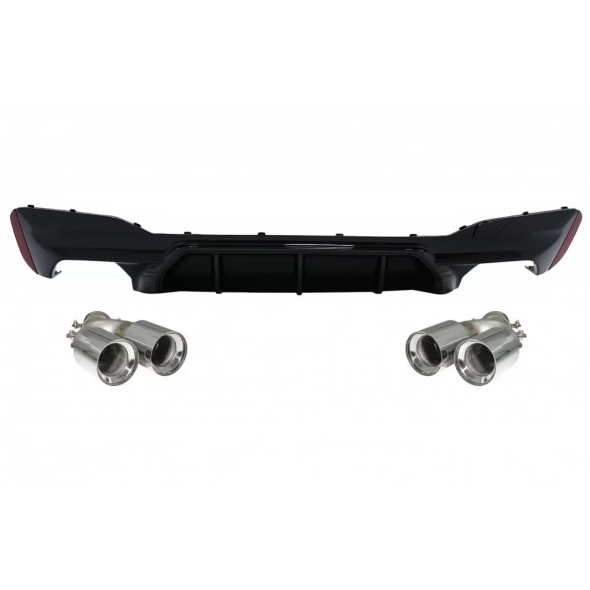 Rear Bumper Diffuser Piano Black with Exhaust Muffler Tips Chrome suitable for BMW 5 Series G30 G31 Limousine Touring (2017-2020) M5 Design