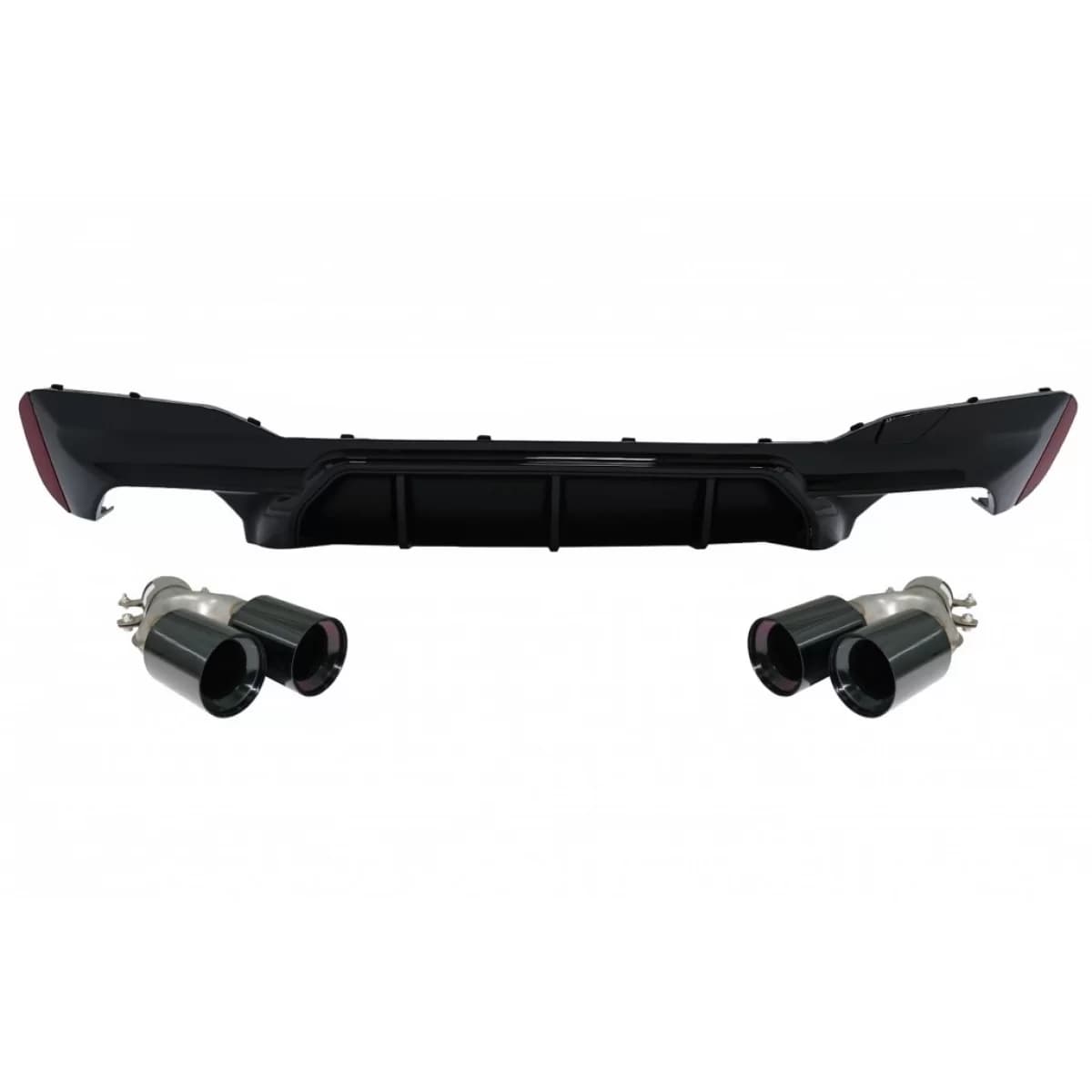 Rear Bumper Diffuser Piano Black with Exhaust Muffler Tips Black suitable for BMW 5 Series G30 G31 Limousine Touring (2017-2020) M5 Design