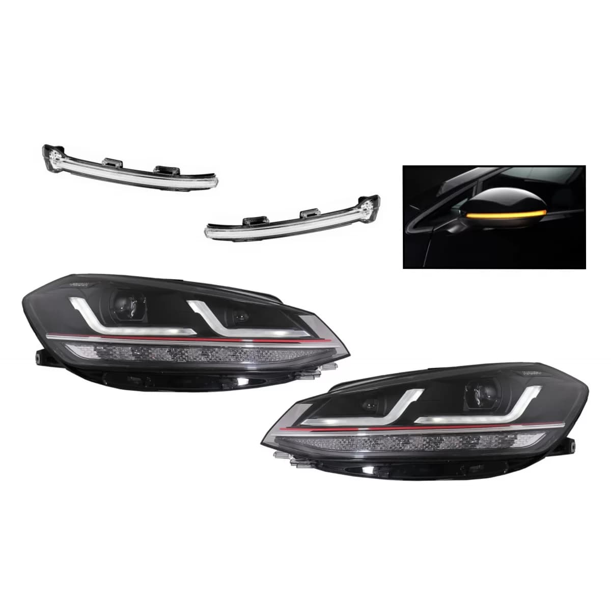 Osram Full LED Headlights with Dynamic Full LED Mirror Indicators LEDriving suitable for VW Golf 7.5 Facelift (2017-2020) GTI Look upgrade for Halogen with Dynamic Sequential Turning Lights