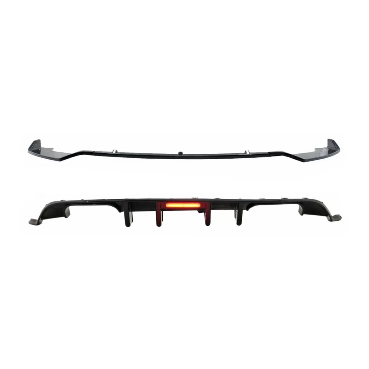 Rear Bumper Air Diffuser with LED Red Reflector suitable for VW Golf 7.5 (2017-2019) and Front Bumper Lip Extension Spoiler Piano Black