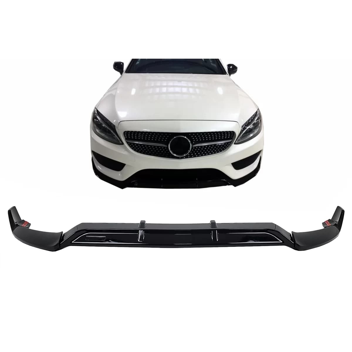 Front Bumper Lip suitable for Mercedes C-Class W205 Sedan S205 T-Modell A205 Cabriolet C205 Coupe (2014-2019) Sport Line Piano Black