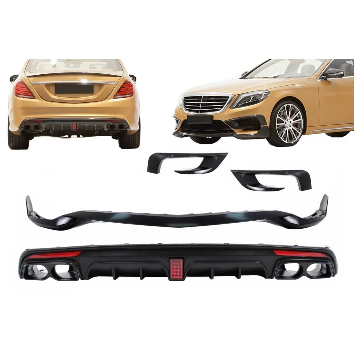 Aero Body Kit Bumper Lip and Air Diffuser suitable for Mercedes S-Class W222 S63 S65 (2013-06.2017)