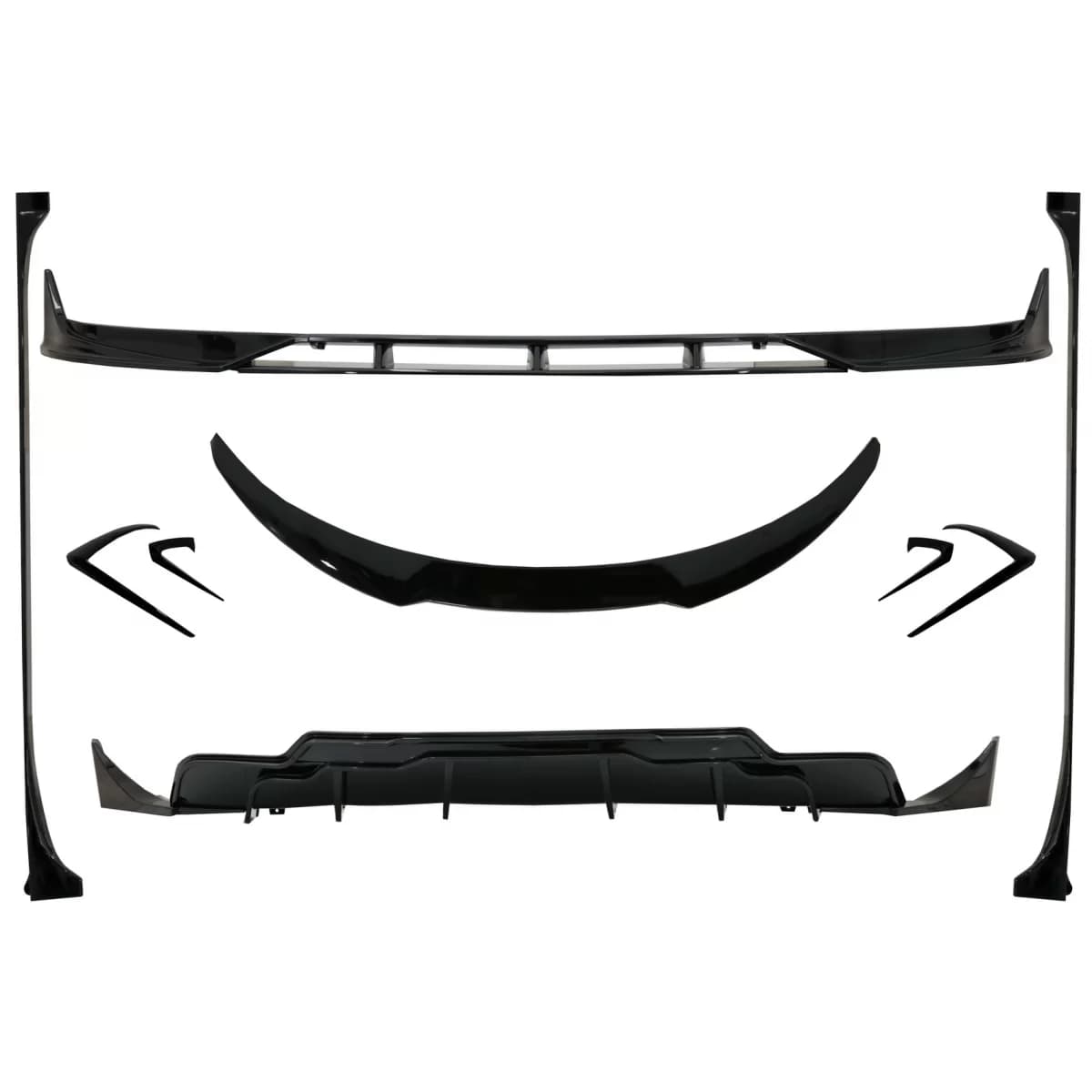 Body Kit Extension suitable for Tesla Model 3 (2017-up) Front Bumper Lip Air Diffuser and Side Skirts Piano Black