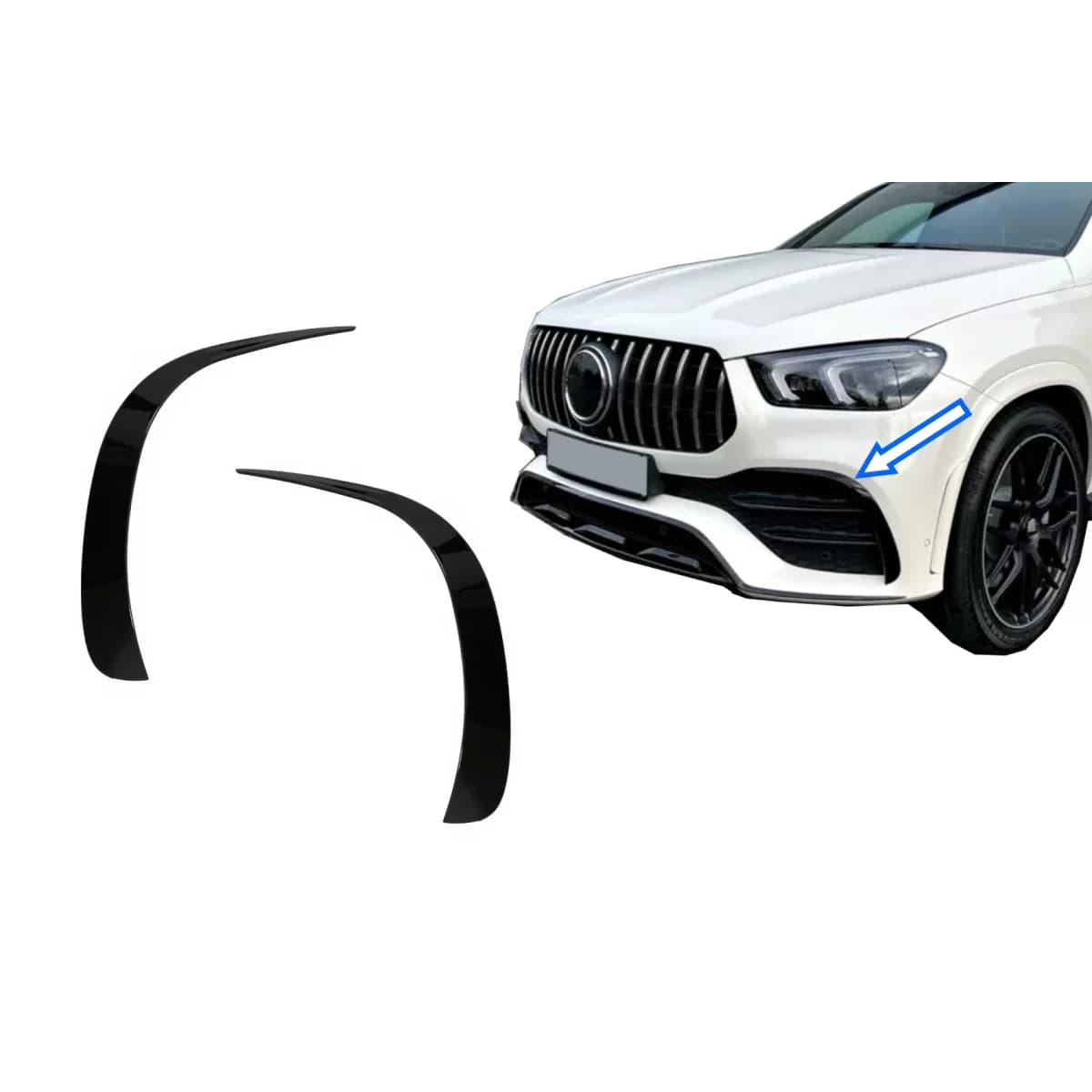 Front Bumper Flaps Side Fins Flics suitable for Mercedes GLE W167 GLE Coupe C167 (2019-up) only for AMG Sport line bumper GLE53 Design Piano Black