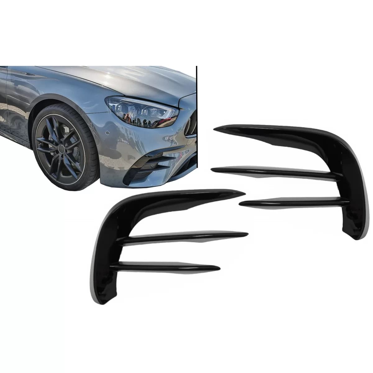 Front Bumper Flaps Side Fins Flics suitable for Mercedes E-Class W213 S213 C238 A238 Facelift (2020-up) Piano Black for AMG Sport Line