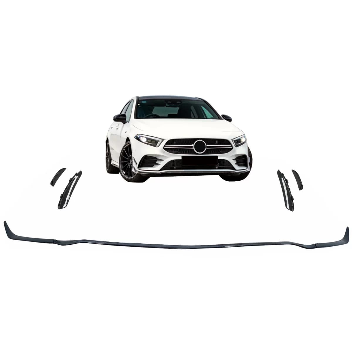 Front Bumper Lip Extension suitable for Mercedes A-Class W177 V177 Sport-Line / A35 (04.2018-2022) Black