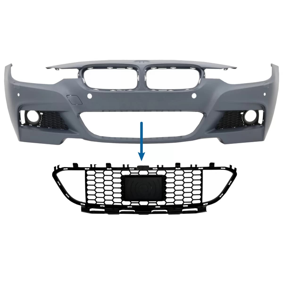Front Bumper Central Lower Grille suitable for BMW 3 Series F30 F31 M-Tech (2011-2019) for ACC