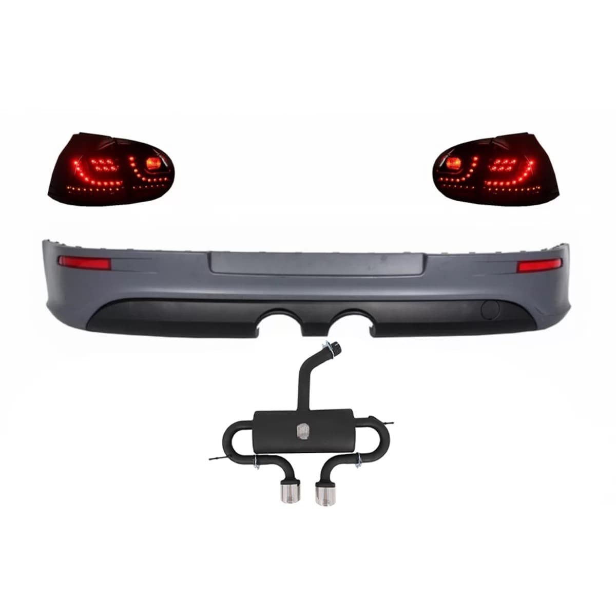Rear Bumper Extension suitable for VW Golf 5 V (2003-2007) with LED Taillights and Complete Exhaust System R32 Look