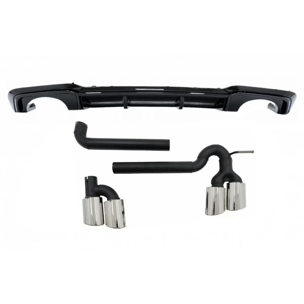 Rear Bumper Valance Diffuser with Complete Exhaust System suitable for Audi A3 8V Facelift (2016-2019) Sedan Cabrio RS3 Design only S-line Bumper Piano Black