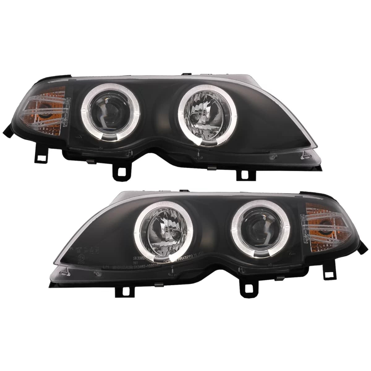 LED Angel Eyes Headlights suitable for BMW 3 Series E46 Facelift Limousine Touring (2001-2005) Black