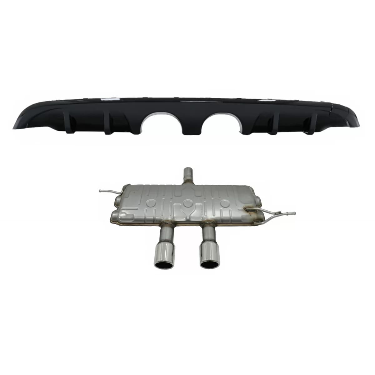 Rear Bumper Valance Diffuser with Complete Exhaust System suitable for VW Golf 6 VI (2008-2012) R20 Look only for Standard Bumper