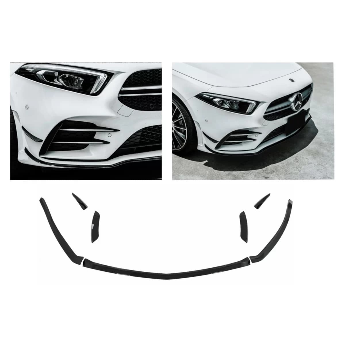 Front Bumper Splitters Fins Aero suitable for Mercedes A Class W177 Hatchback V177 Sedan (2018-2022) Piano Black