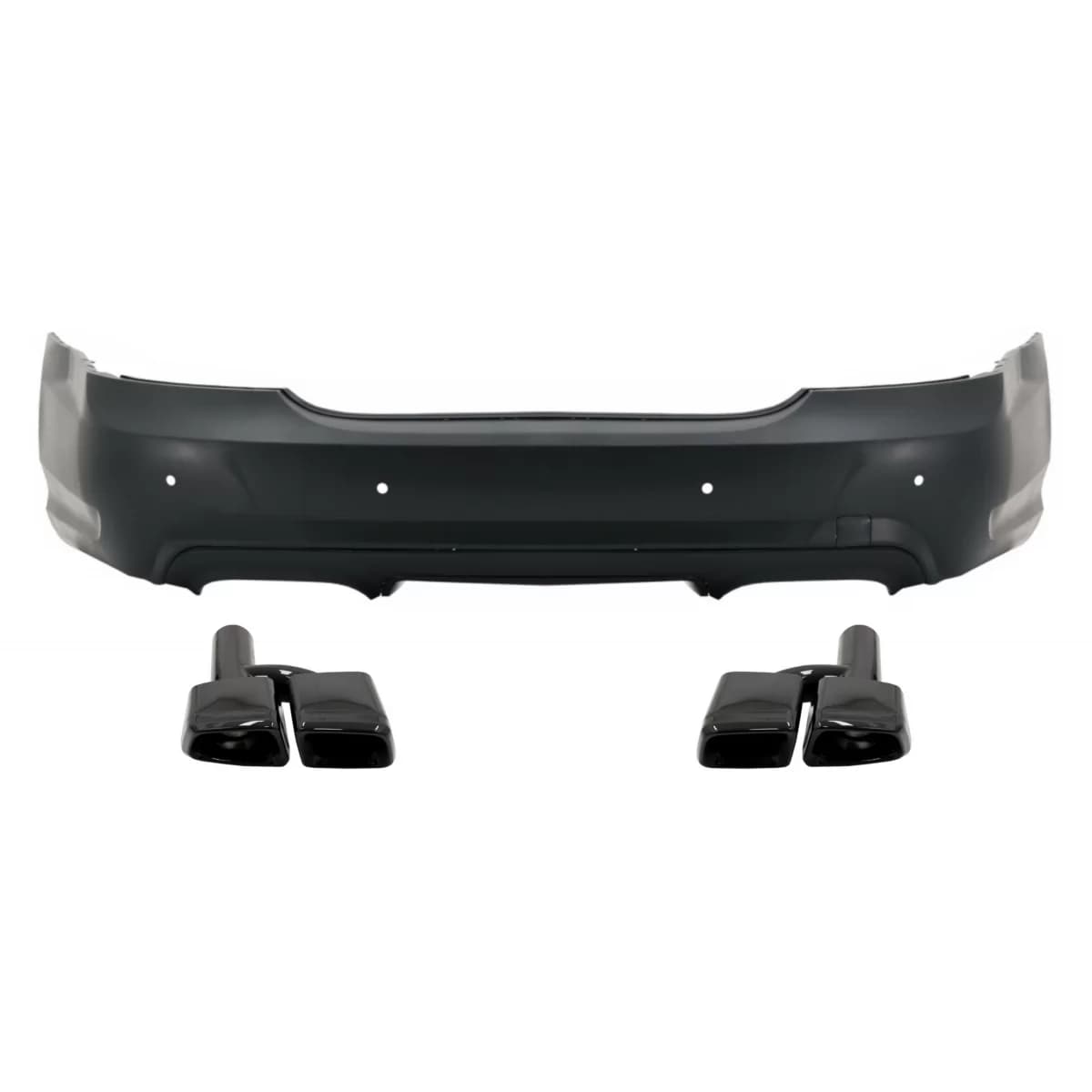Rear Bumper with Exhaust Muffler Tips Black suitable for Mercedes S-Class W221 (2005-2013) with PDC S65 Design
