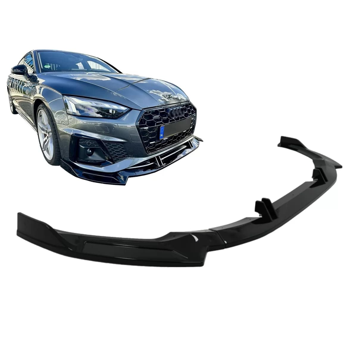 Front Bumper Spoiler Lip suitable for Audi A5 F5 Facelift S-Line (2020-up) Piano Black Add-On