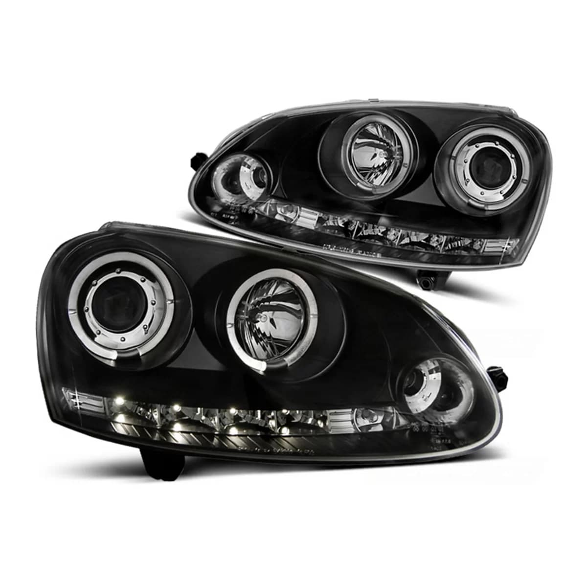 LED Angel Eyes Headlights suitable for VW Golf V 5 (2004-2009) Jetta (2005-2010) Black