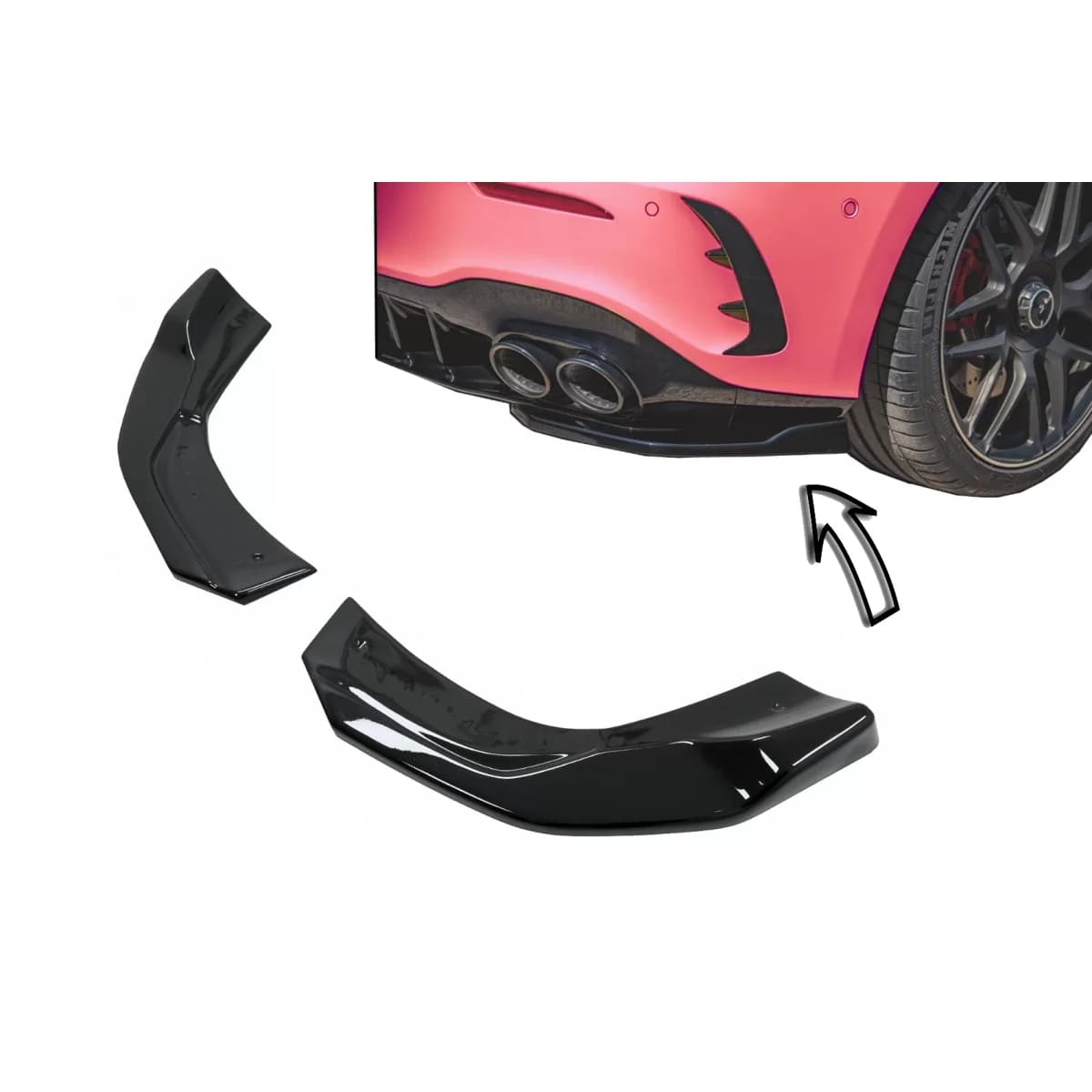 Rear Bumper Side Splitters Fins suitable for Mercedes A-Class W177 A35 A45 Hatchback (2018-up) Piano Black